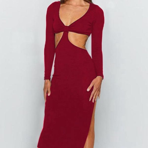casual dresses women's long-sleeved tight-fitting dress solid color open back split mid-length 2021 spring and autumn fashion, Black;gray
casual dresses women's long-sleeved tight-fitting dress solid color open back split mid-length 2021 spring and autumn fashion, Black;gray