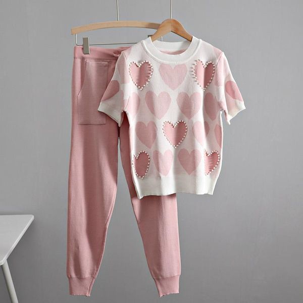 2 piece sets knitted women tracksuits embroidery heart o neck short sleeve t shirt harem pencil pants, Gray
2 piece sets knitted women tracksuits embroidery heart o neck short sleeve t shirt harem pencil pants, Gray
