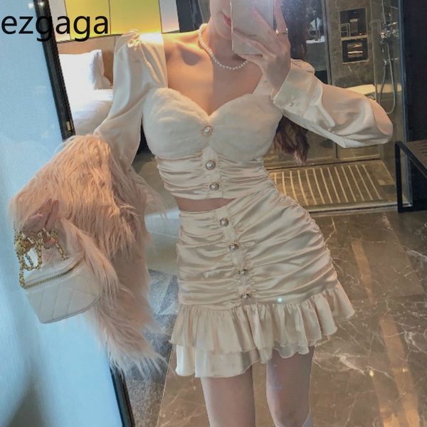 ezgaga two piece set women spring fashion crop and high waist pleated skirts button party blouse clubwear 210430, White
ezgaga two piece set women spring fashion crop and high waist pleated skirts button party blouse clubwear 210430, White