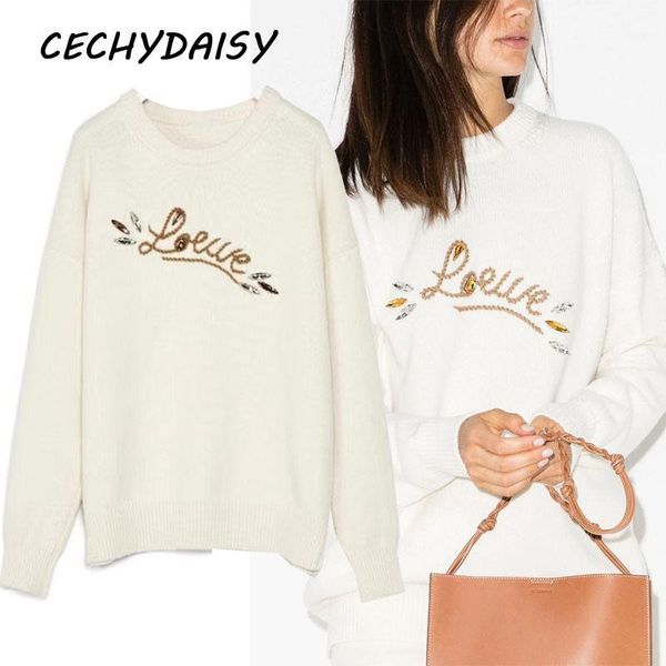 vintage sweater women runway fashion 2021 high street diamond embroidery letters loose casual o-neck knitted pullover jumper women's sw, White;black
vintage sweater women runway fashion 2021 high street diamond embroidery letters loose casual o-neck knitted pullover jumper women's sw, White;black