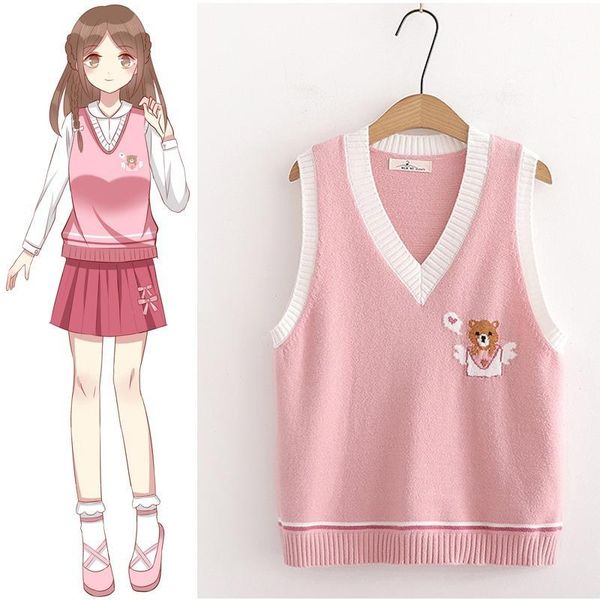 women's vests knitted vest cartoon bear embroidery kawaii cute pullover women sweater 2021 winter v neck sleeveless sweet style ladies, Black;white
women's vests knitted vest cartoon bear embroidery kawaii cute pullover women sweater 2021 winter v neck sleeveless sweet style ladies, Black;white