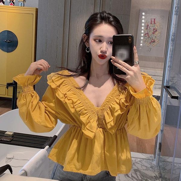 women's blouses & shirts v-neck ruffles long sleeve crop fashion brand clothing spring autumn sweet high quality, White
women's blouses & shirts v-neck ruffles long sleeve crop fashion brand clothing spring autumn sweet high quality, White