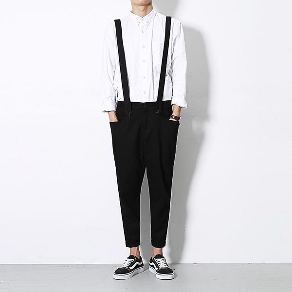 men's pants jumpsuits loose bib japanese streetwear strap straight for teen boys ankle length, Black
men's pants jumpsuits loose bib japanese streetwear strap straight for teen boys ankle length, Black