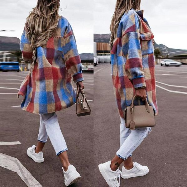 women's wool & blends autumn winter long cardigan coats fashion plaid printed women outwear casual sleeve single button pocket outcoat, Black
women's wool & blends autumn winter long cardigan coats fashion plaid printed women outwear casual sleeve single button pocket outcoat, Black