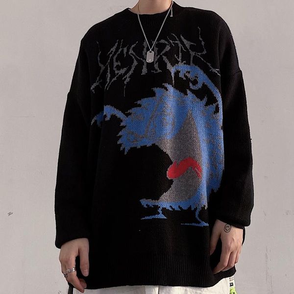women's sweaters knitted fun harajuku jacquard sweater oversized pullover dark cartoon anime round neck thicken warm winter women, White;black
women's sweaters knitted fun harajuku jacquard sweater oversized pullover dark cartoon anime round neck thicken warm winter women, White;black