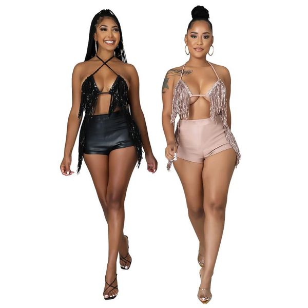 women's two piece pants fringe tassels suits halter bra & casual shorts set for women backless 2 pieces pu leather, White
women's two piece pants fringe tassels suits halter bra & casual shorts set for women backless 2 pieces pu leather, White