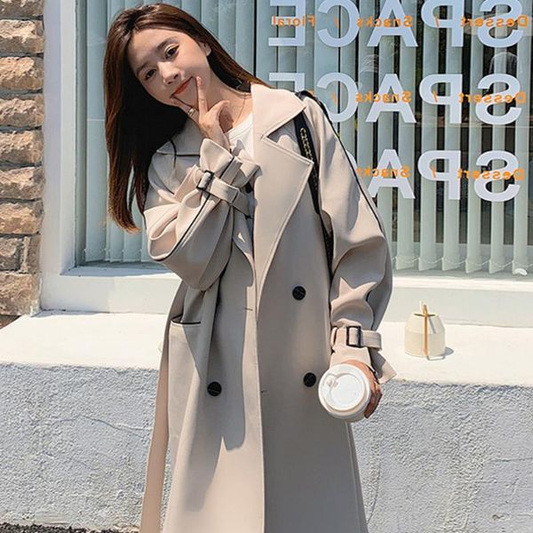 women's trench coats chic women coat casual mid long outerwear loose overcoat autumn winter fashion double-breasted windbreaker femme, Tan;black
women's trench coats chic women coat casual mid long outerwear loose overcoat autumn winter fashion double-breasted windbreaker femme, Tan;black