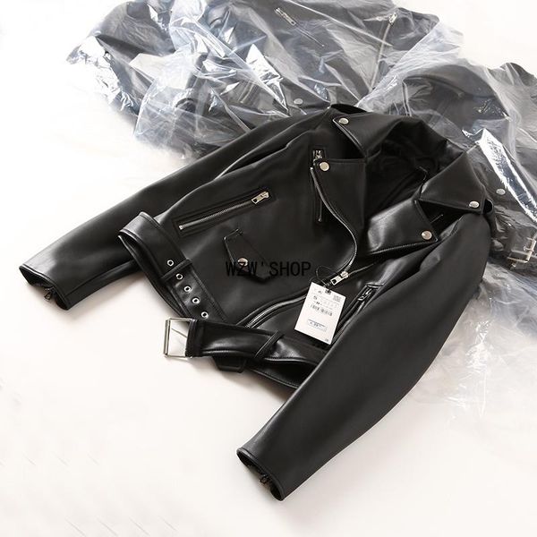 women's leather & faux autumn women black pu jacket streetwear moto biker slim fit turn down collar coat outwear belt
women's leather & faux autumn women black pu jacket streetwear moto biker slim fit turn down collar coat outwear belt