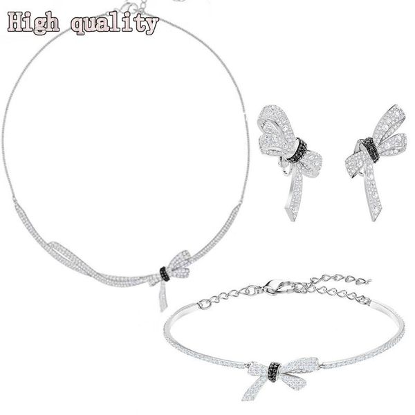 chains fashion jewelry swa exquisite and elegant crystal bow design temperament noble women's necklace set gift, Silver
chains fashion jewelry swa exquisite and elegant crystal bow design temperament noble women's necklace set gift, Silver