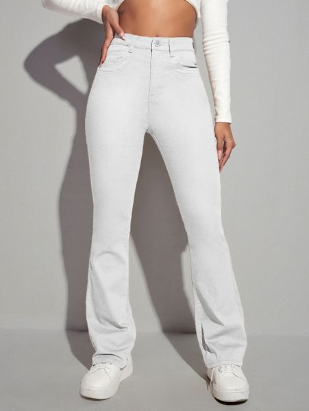 high waist bleach wash flare leg jeans 98hm#, Blue
high waist bleach wash flare leg jeans 98hm#, Blue