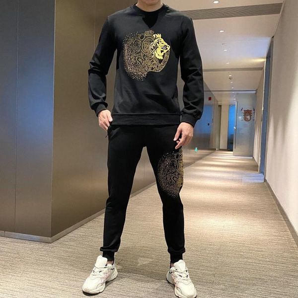 men's tracksuits autumn and winter high-quality sportswear rhinestone designer sports hoodie+trousers fashion casual 2-piece suit, Gray
men's tracksuits autumn and winter high-quality sportswear rhinestone designer sports hoodie+trousers fashion casual 2-piece suit, Gray