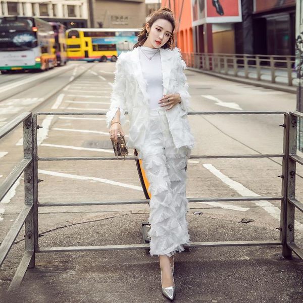 women's suits & blazers lxmsth 2021 spring white two piece pants suit women slim fashion runway feather tassel blazer coat set high qua, White;black
women's suits & blazers lxmsth 2021 spring white two piece pants suit women slim fashion runway feather tassel blazer coat set high qua, White;black