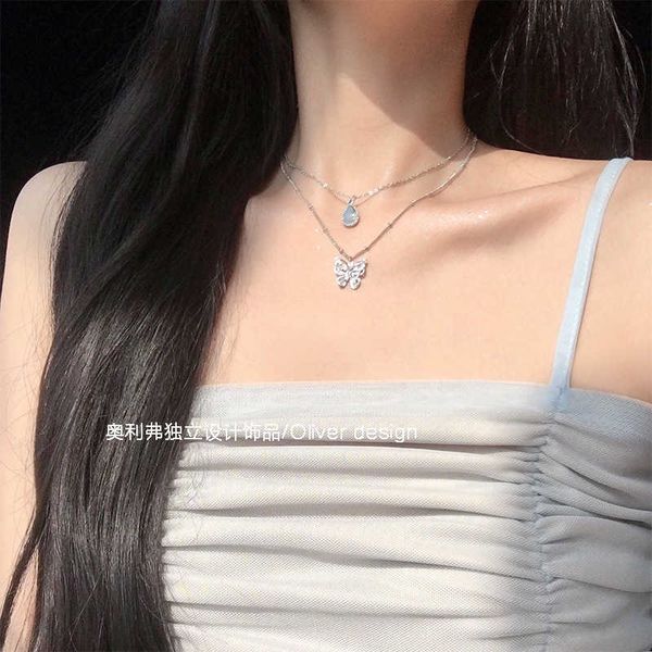 super fairy group be water drop butterfly pendant clavicle chain choker net red diamond crystal zircon double layer necklace, Silver
super fairy group be water drop butterfly pendant clavicle chain choker net red diamond crystal zircon double layer necklace, Silver