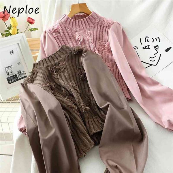 chic lantern sleeve tassel knitted patchwork pullover autumn women solid color long femme sweater 210422, White;black
chic lantern sleeve tassel knitted patchwork pullover autumn women solid color long femme sweater 210422, White;black