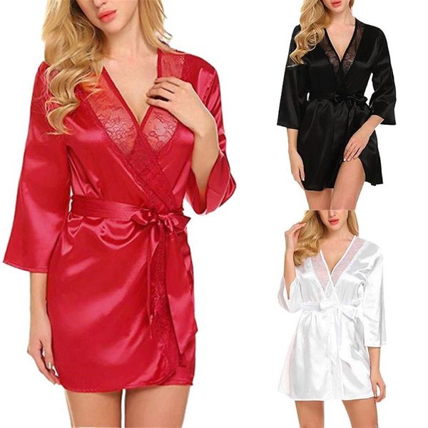 women's sleepwear 2021 fashion summer casual solid nine-minute sleeve lace splicing ladies long nightgown, Black;red
women's sleepwear 2021 fashion summer casual solid nine-minute sleeve lace splicing ladies long nightgown, Black;red