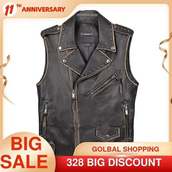 vintage black motorcycle style genuine leather vest men large size 4xl real natural sheepskin spring short biker coat men's vests, Black;white
vintage black motorcycle style genuine leather vest men large size 4xl real natural sheepskin spring short biker coat men's vests, Black;white