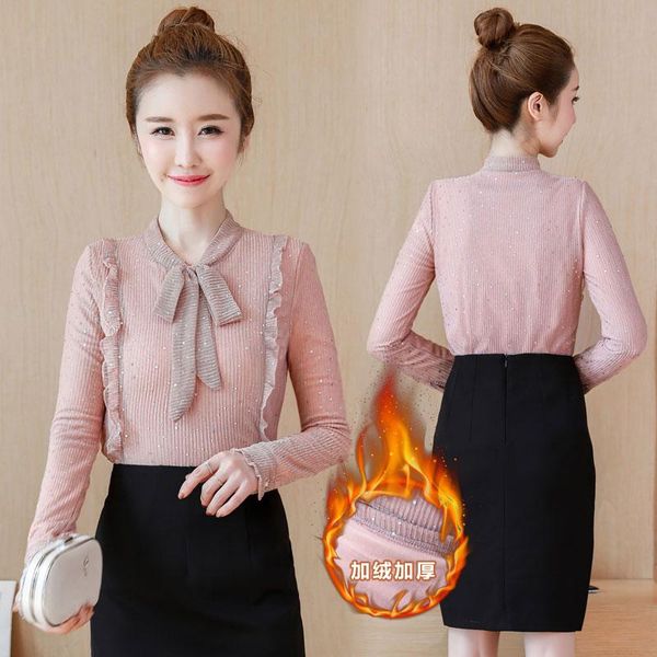 women's blouses & shirts women blouse shirt chiffon autumn winter lace thin thick velvet sequins long-sleeved bow, White
women's blouses & shirts women blouse shirt chiffon autumn winter lace thin thick velvet sequins long-sleeved bow, White