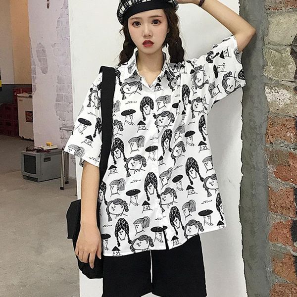 women's blouses & shirts fashion character girl printed blouse women graffiti streetwear short sleeve turn down collar loose shirt, White
women's blouses & shirts fashion character girl printed blouse women graffiti streetwear short sleeve turn down collar loose shirt, White