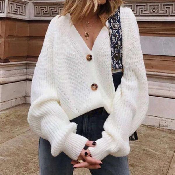 women's knits & tees female solid casual sweater v neck knitted cardigans autumn warm lantern sleeve single row button coats, White
women's knits & tees female solid casual sweater v neck knitted cardigans autumn warm lantern sleeve single row button coats, White