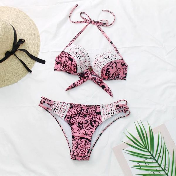 women's swimwear lace bikini set women haltertie dye print swimsuit full cup swim suit mid waist push up bathing female a50, White;black
women's swimwear lace bikini set women haltertie dye print swimsuit full cup swim suit mid waist push up bathing female a50, White;black