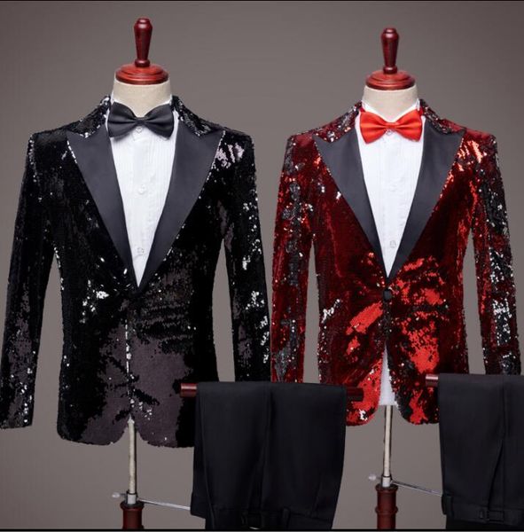 men's suits & blazers sequin blazer men suit set with pants black red mens wedding costume singer star style dance stage clothing forma, White;black
men's suits & blazers sequin blazer men suit set with pants black red mens wedding costume singer star style dance stage clothing forma, White;black