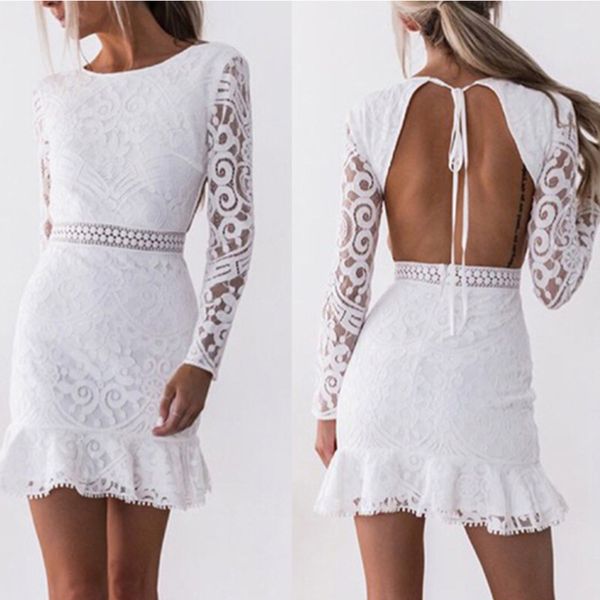 women hollow out white lace dress 2021 spring o-neck long sleeve backless bodycon sheath evening lady party summer autumn, Black;gray
women hollow out white lace dress 2021 spring o-neck long sleeve backless bodycon sheath evening lady party summer autumn, Black;gray