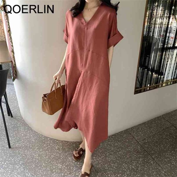 minimalist korean deep v-neck loose irregular linen dress summer short sleeve gray black oversize long maxi 210601, Black;gray
minimalist korean deep v-neck loose irregular linen dress summer short sleeve gray black oversize long maxi 210601, Black;gray