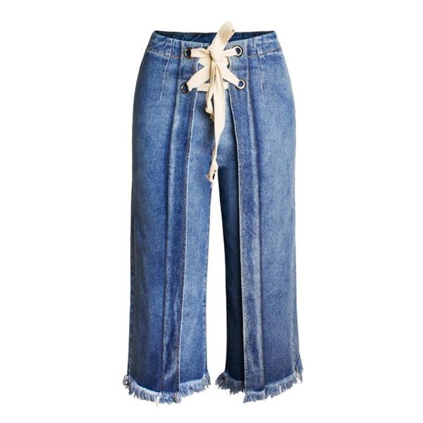 women's pants & capris 2021 summer fashion ladies denim trousers wide leg jeans european style lace up women streetware, Black;white
women's pants & capris 2021 summer fashion ladies denim trousers wide leg jeans european style lace up women streetware, Black;white