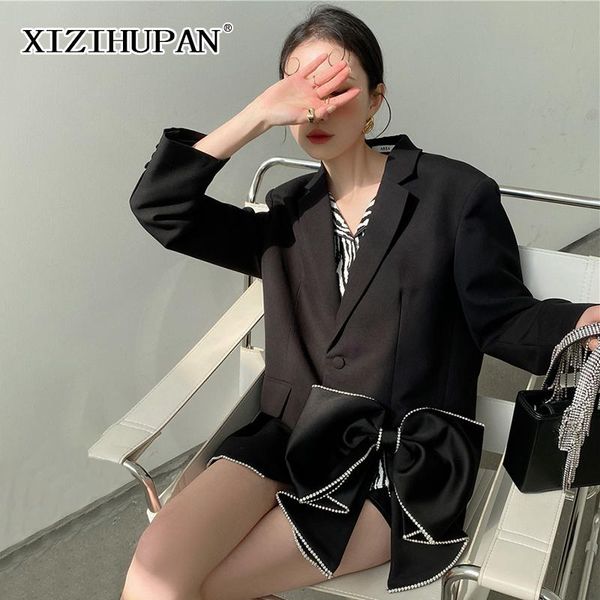 women's suits & blazers xizihupan elegant black patchwork diamonds bowknot female blazer notched long sleeve straight 2021 autumn style, White;black
women's suits & blazers xizihupan elegant black patchwork diamonds bowknot female blazer notched long sleeve straight 2021 autumn style, White;black