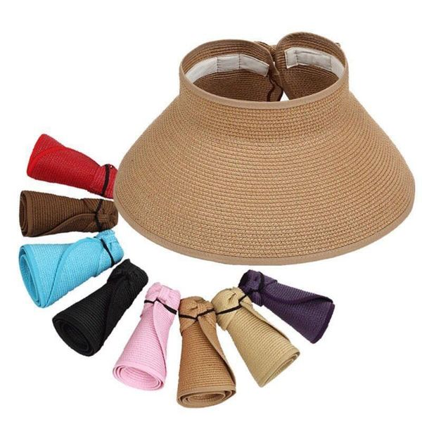 wide brim hats empty sun hat for women foldable sunscreen beach visor straw summer color cool caps sombreros de mujer, Blue;gray 
wide brim hats empty sun hat for women foldable sunscreen beach visor straw summer color cool caps sombreros de mujer, Blue;gray