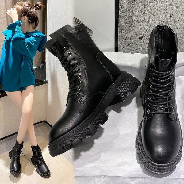 2021 autumn winter martin women's fashion british style thick soled motorcycle lace up middle tube boots, Black
2021 autumn winter martin women's fashion british style thick soled motorcycle lace up middle tube boots, Black