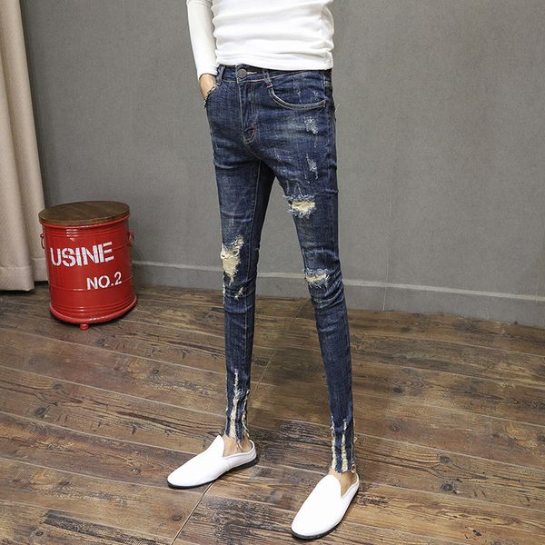 men's jeans wholesale ripped personality raw ee trousers slim-fit feet pants men's spring cats must be ripped ankle length jeans k, Blue
men's jeans wholesale ripped personality raw ee trousers slim-fit feet pants men's spring cats must be ripped ankle length jeans k, Blue
