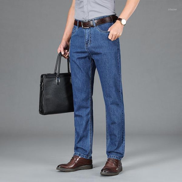 men's jeans brand spring summer pure cotton men business casual pants thin denim straight trouser clothing 40 42, Blue
men's jeans brand spring summer pure cotton men business casual pants thin denim straight trouser clothing 40 42, Blue
