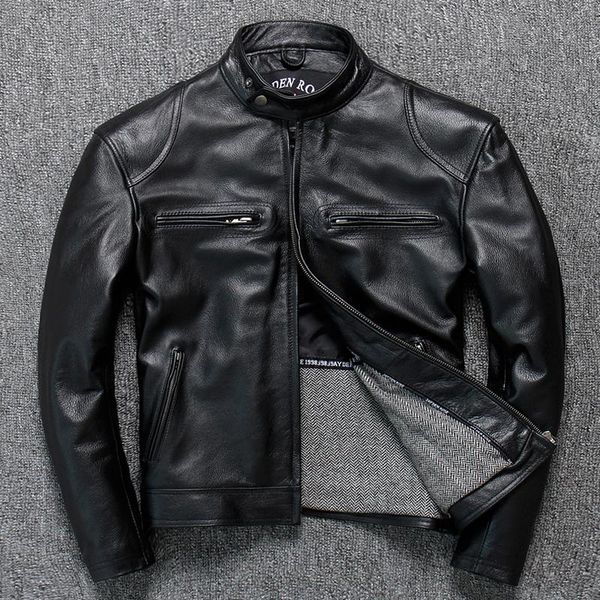 men's leather & faux lear fur collar man bomber jackets in pure head coat with a thick layer of single motorcycle clothing, Black
men's leather & faux lear fur collar man bomber jackets in pure head coat with a thick layer of single motorcycle clothing, Black