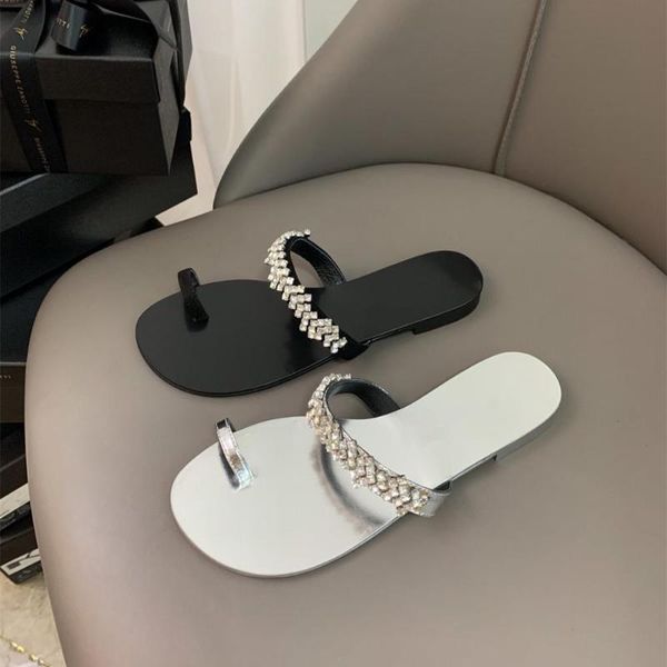 slippers shoes women summer leisure genuine leather flats crystal chain zapatos de mujer, Black
slippers shoes women summer leisure genuine leather flats crystal chain zapatos de mujer, Black
