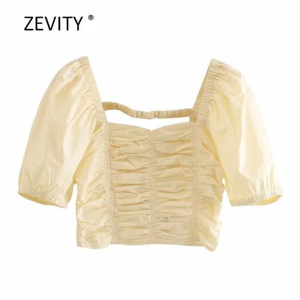 women's blouses & shirts zevity 2021 women fashion solid color pleated slim blouse ladies chic puff sleeve back elastic femininas ls68, White
women's blouses & shirts zevity 2021 women fashion solid color pleated slim blouse ladies chic puff sleeve back elastic femininas ls68, White