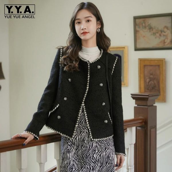 women's jackets office lady tweed short solid coat round neck double-breasted mixed color trim jacket spring autumn women korean style, Black;brown
women's jackets office lady tweed short solid coat round neck double-breasted mixed color trim jacket spring autumn women korean style, Black;brown
