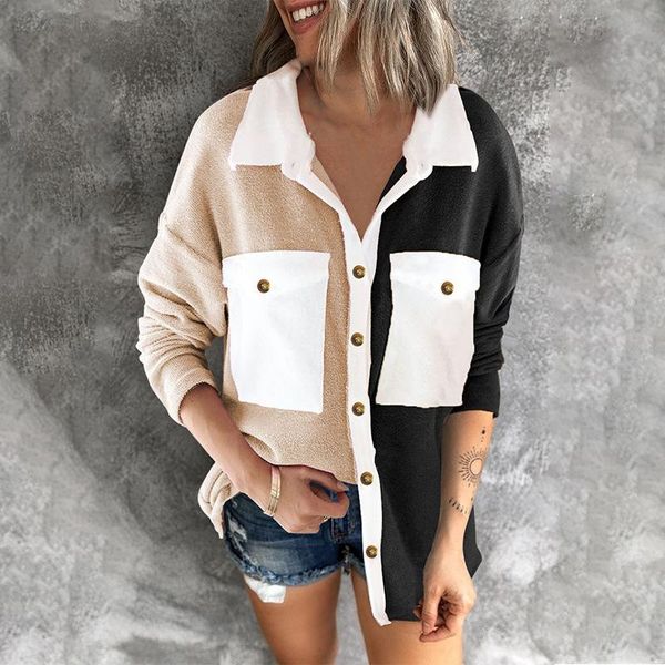 women's jackets long-sleeved shirts contrast color stitching cardigan jacket women autumn winter denim clothes, Black;brown
women's jackets long-sleeved shirts contrast color stitching cardigan jacket women autumn winter denim clothes, Black;brown