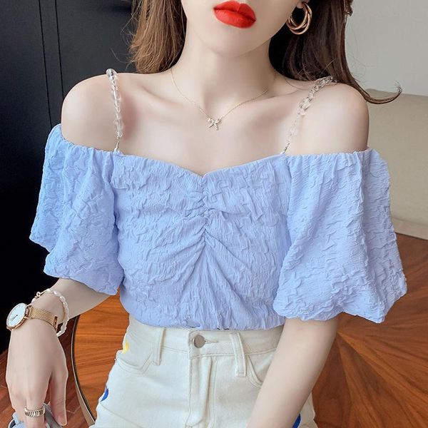 women's blouses & shirts 2021 women summer elegant chic shirt lady slash neck off shoulder puff short sleeve female casual solid chiff, White
women's blouses & shirts 2021 women summer elegant chic shirt lady slash neck off shoulder puff short sleeve female casual solid chiff, White