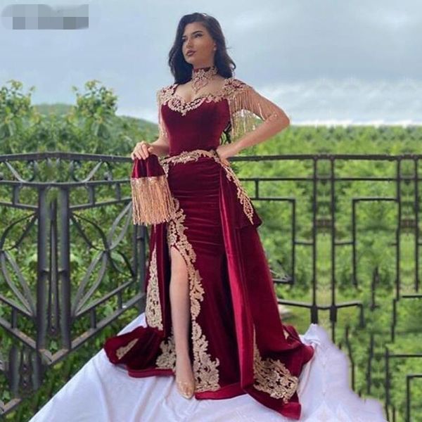 luxury arabic mermaid velvet evening dresses 3 pieces overskirt side split applique lace prom gowns high neck tassel algerian outfit, Black;red
luxury arabic mermaid velvet evening dresses 3 pieces overskirt side split applique lace prom gowns high neck tassel algerian outfit, Black;red