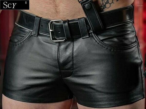 men's shorts mens real sheep leather pure d gym summer shorts(no belt), White;black