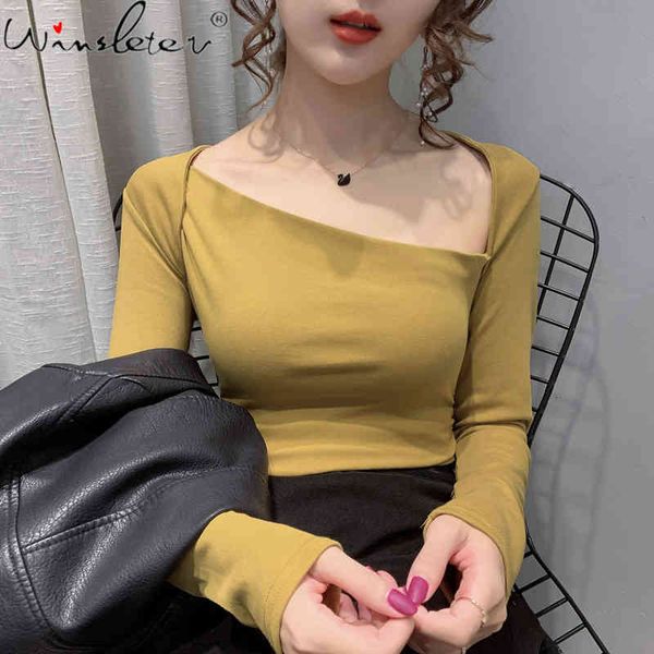 women's t-shirt spring women fashion korean clothes long sleeve skew collar girls cotton tees for femme bottoming shirt, White
women's t-shirt spring women fashion korean clothes long sleeve skew collar girls cotton tees for femme bottoming shirt, White