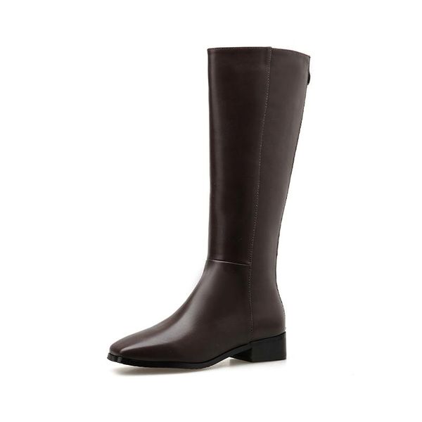 boots women high soft leather zipper knee winter warm plush shoes knight, Black