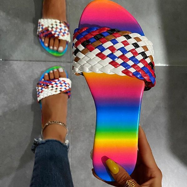 women multicolor slippers female open toe slides ladies weave casual flat women's outside summer beach shoes plus size, Black
women multicolor slippers female open toe slides ladies weave casual flat women's outside summer beach shoes plus size, Black