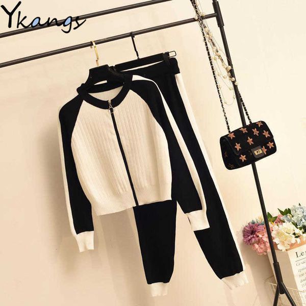 women's knitted 2 piece set zipper cardigan sweater + stretch knit sweatpants black white tracksuit joggers sports suit 210619
women's knitted 2 piece set zipper cardigan sweater + stretch knit sweatpants black white tracksuit joggers sports suit 210619