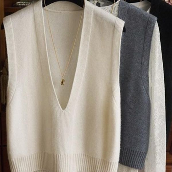 women's sweaters cmaz autumn stacked cashmere knitted vest sleeveless wool loose v-neck sweater waistcoat outerwear, White;black
women's sweaters cmaz autumn stacked cashmere knitted vest sleeveless wool loose v-neck sweater waistcoat outerwear, White;black