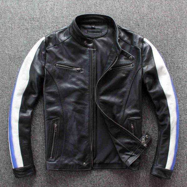 fashion leather autumn coat men's head layer cow stand collar slim short motorcycle suit jacket, Black
fashion leather autumn coat men's head layer cow stand collar slim short motorcycle suit jacket, Black