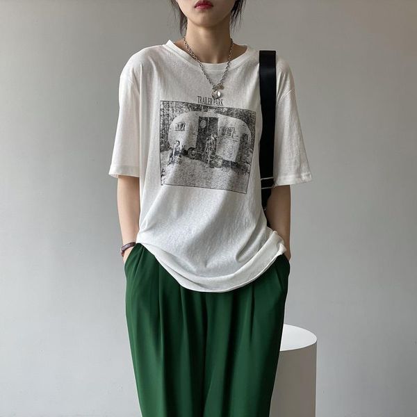 women's t-shirt korean style simple all match solid woemn tshirts vintage pattern print loose casual 2021 summer chic o-neck bottoming, White
women's t-shirt korean style simple all match solid woemn tshirts vintage pattern print loose casual 2021 summer chic o-neck bottoming, White
