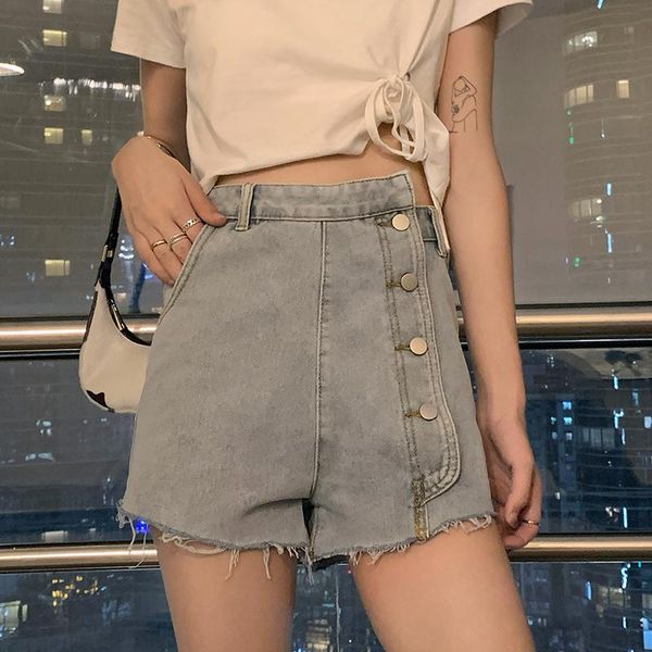 women's jeans high waist washed rough irregular single breasted wide leg hem denim shorts for women, Blue
women's jeans high waist washed rough irregular single breasted wide leg hem denim shorts for women, Blue