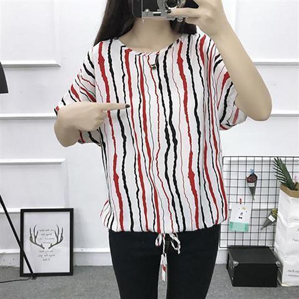 women's blouses & shirts women spring summer style lady casual short sleeve o-neck striped printed blusas df3758, White
women's blouses & shirts women spring summer style lady casual short sleeve o-neck striped printed blusas df3758, White